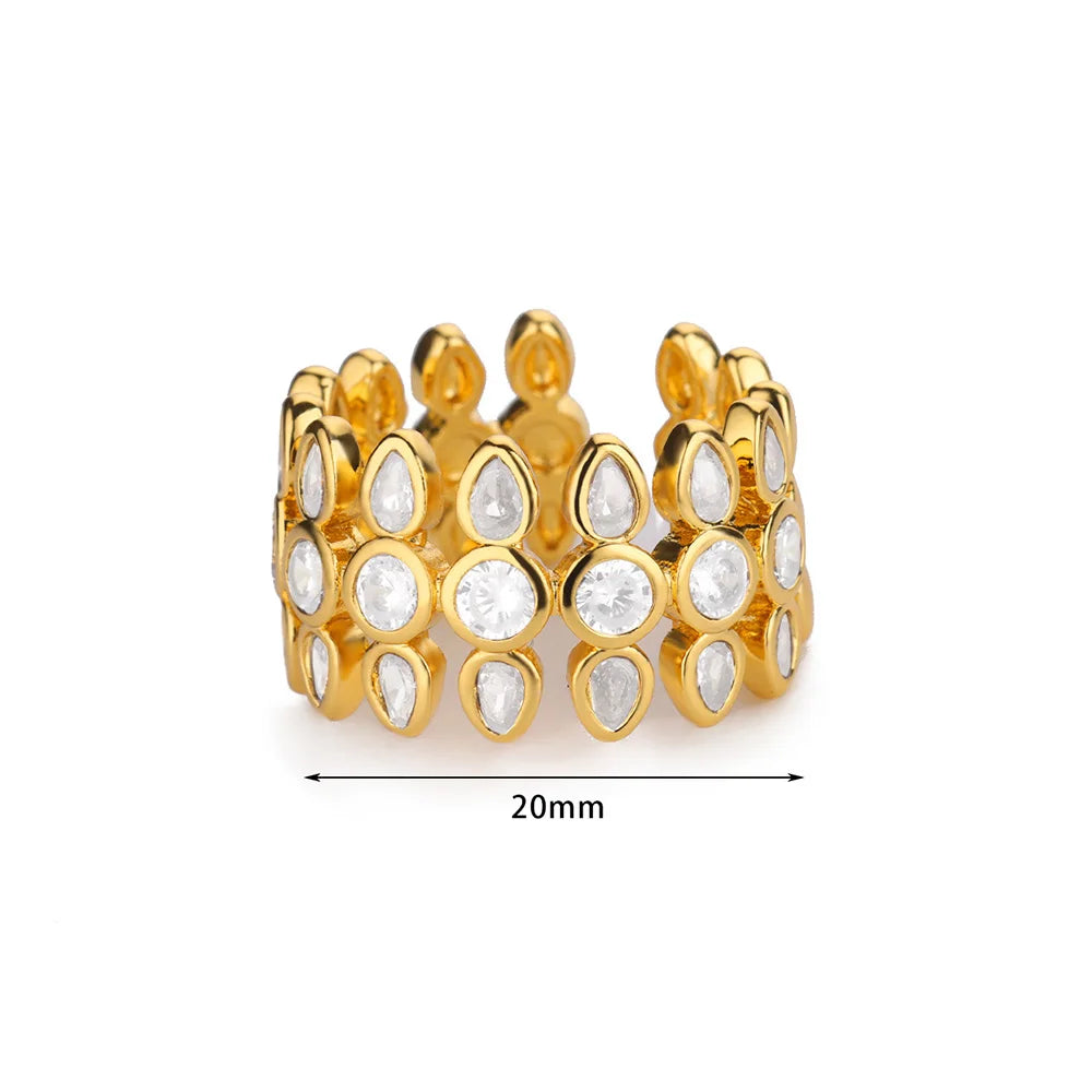 Weiße Zirkon Geometrische Edelstahlringe für Frauen Goldfarbe Verstellbarer Hochzeit Ästhetik Ring Schmuck Geschenk Zubehör