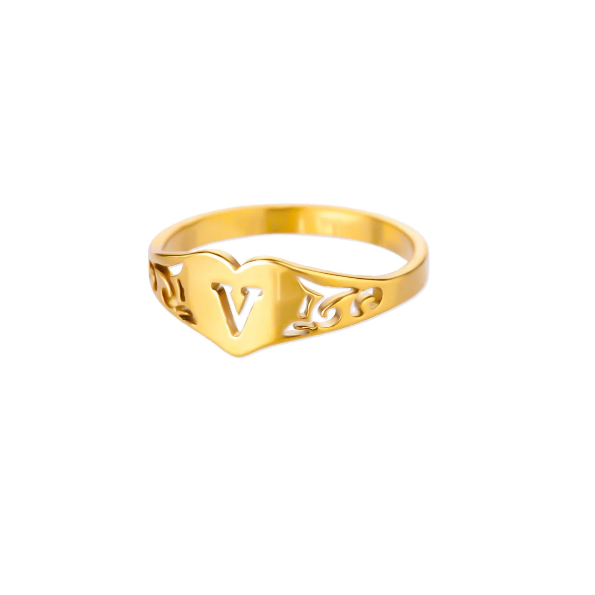 Anillos de corazón con letras iniciales huecas de moda para mujer, color dorado, acero inoxidable, anillo con letras de la A a la Z, regalo de joyería estética para boda