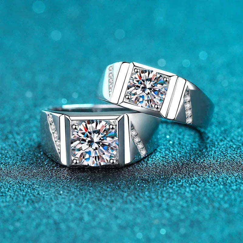 NeeTim 1ct 2ct D VVS1 Moissanit-Ring für Herren 925er Sterlingsilber mit Goldbeschichtung Verlobungs-Ehering Labor-Diamant Herrenringe