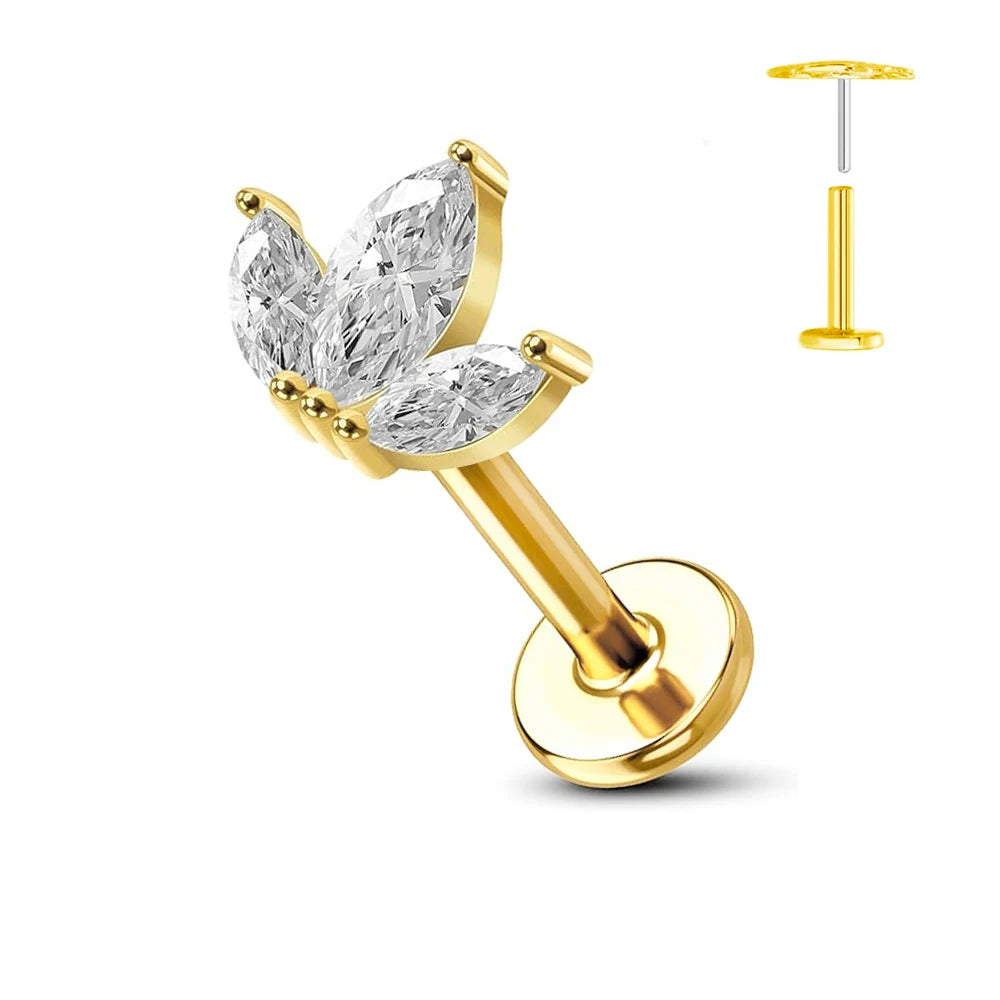 ASTM F136 G23 Titan Blume Threadless Ohrring Piercing Blütenblätter Blatt Herz Schmetterling Pin Daith Conch Push-in Labret Stecker