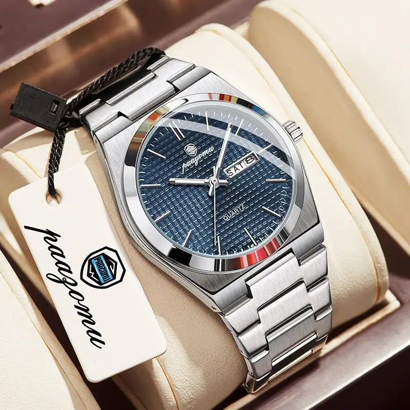 PAAZOMU Reloj de hombre de lujo original, a la moda, luminoso, impermeable, cronógrafo, con fecha, para hombre, de cuero, de cuarzo, Reloj