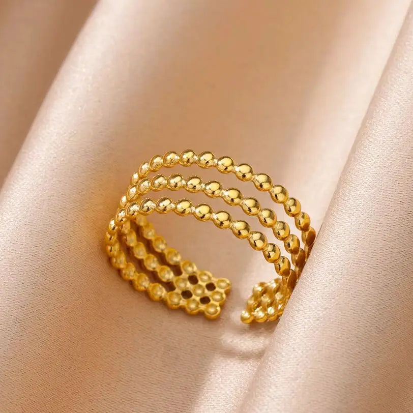 Edelstahl Perlen Design Ringe Für Frauen Gold Farbe Öffnungsring Hochzeit Ästhetische Accessoires Party Schmuck Geschenk BFF anillo