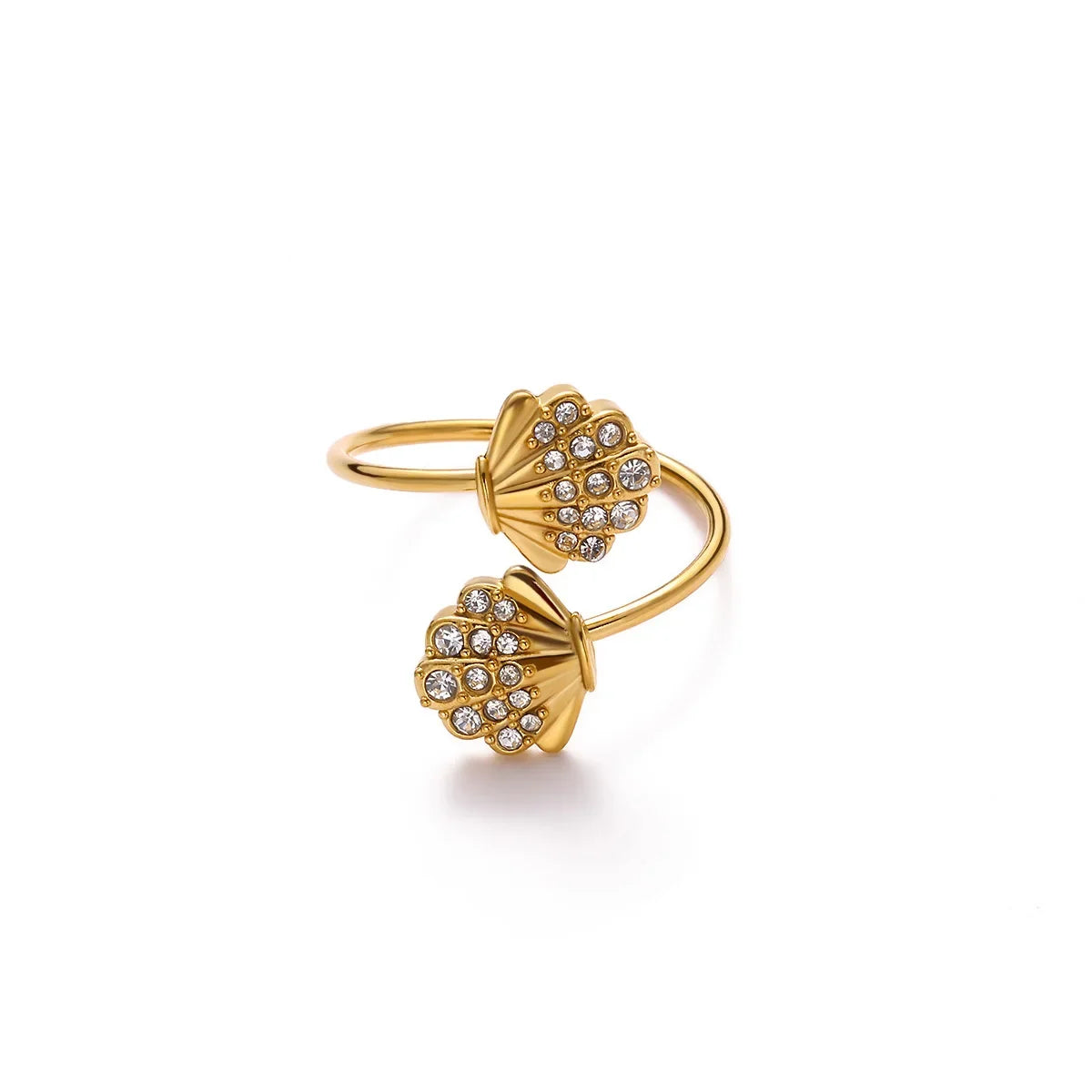 Edelstahl Kleine Zirkonringe für Frauen Exquisiter Goldfarbener Sonnen-Doppelring Punk Hip-Hop Accessoire Bague Schmuckgeschenk
