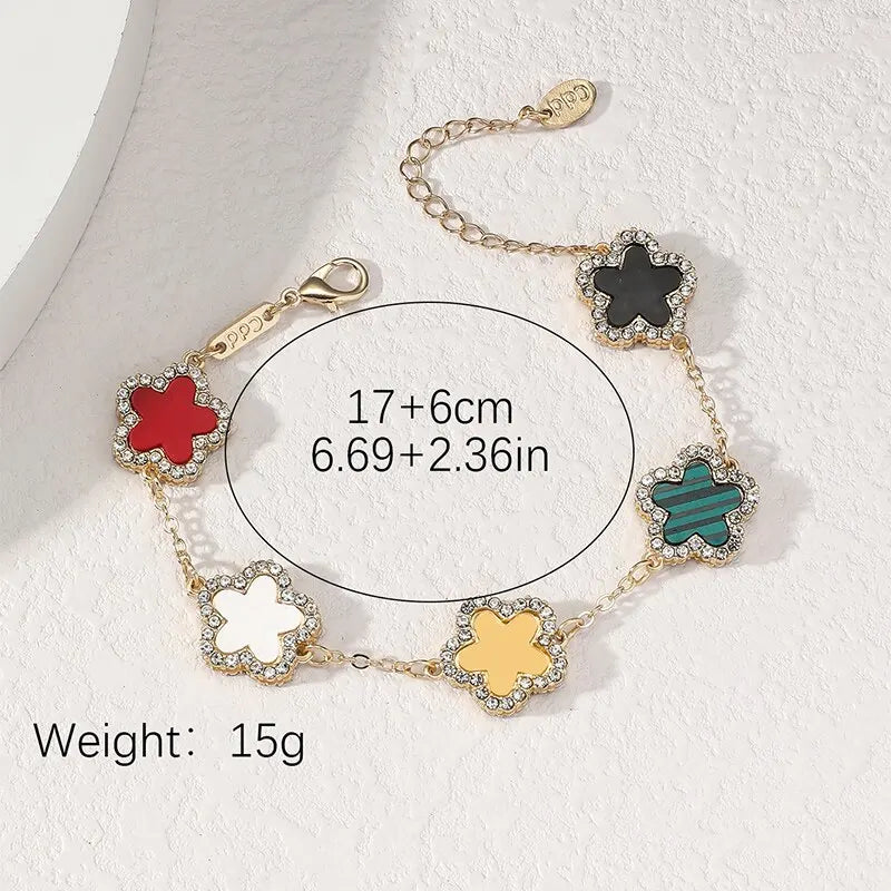Armband mit Blumenform, mehrfarbig mit glänzenden Zirkonia, verstellbare Kette, süßer Stil, Persönlichkeit, schlichtes Design, Schmuck