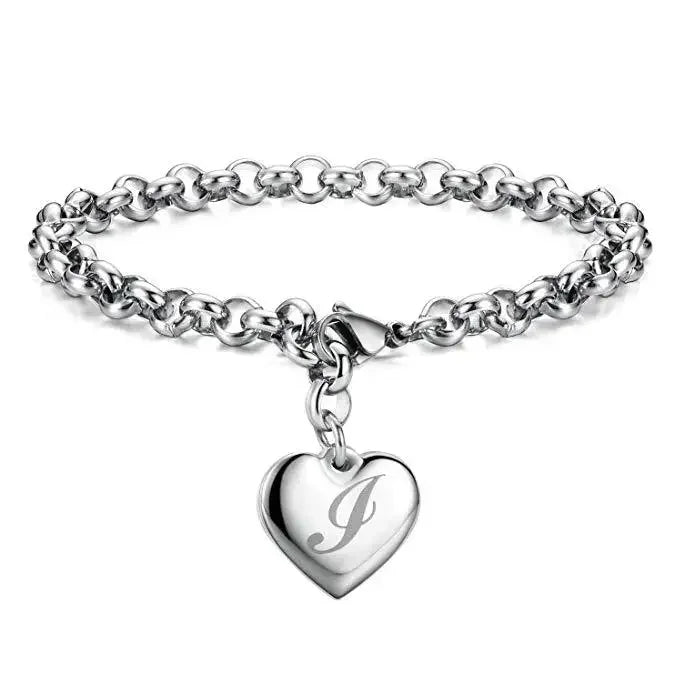 925 Sterling Silber Fein 26 Buchstaben Damen Herren Kette Armband Anhänger Herz Süß Hochzeit Persönlichkeit Schmuck Damen Geschenk Party 20cm