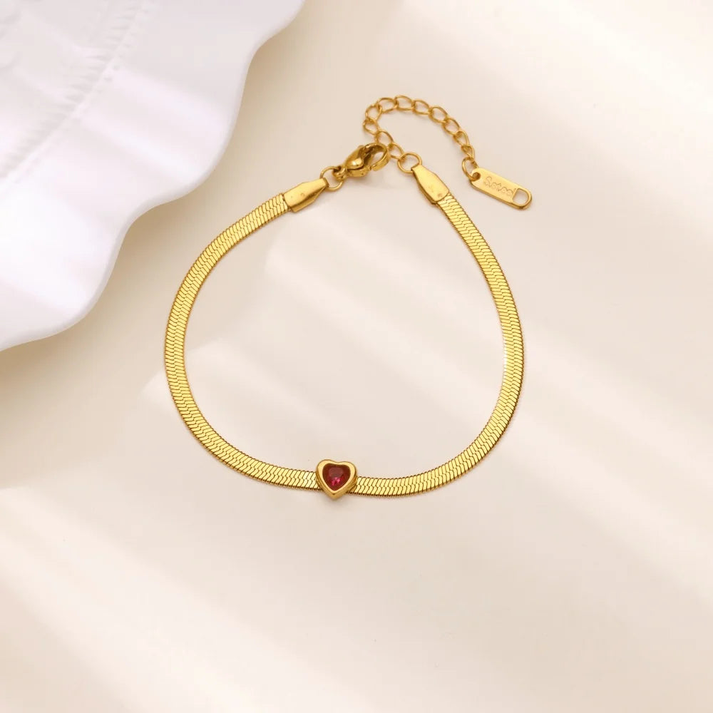 Zirkon Geburtsstein Herz Armbänder für Frauen Goldfarbene Edelstahl Herzarmband Hochzeit Geburtstag Luxus Schmuck Geschenk