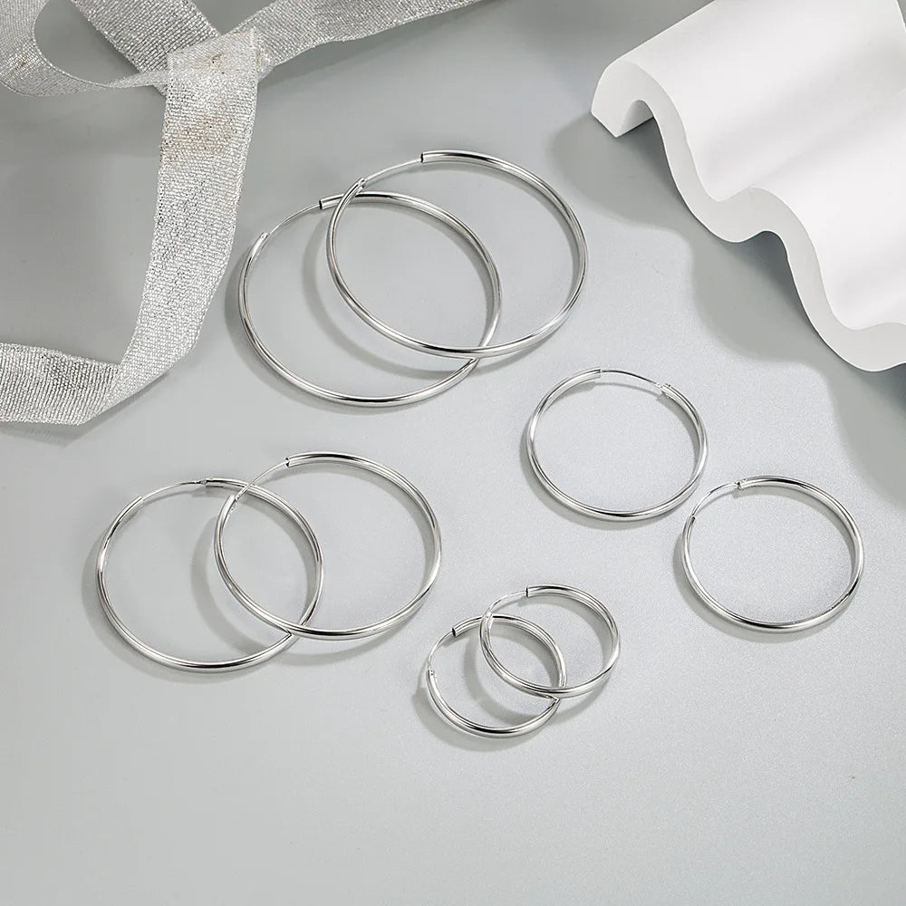 Pendientes de aro de Plata de Ley 925 de 3 mm de grosor, 3/4/5/6 cm, para mujer, accesorios de joyería de lujo para boda, tendencia 2024