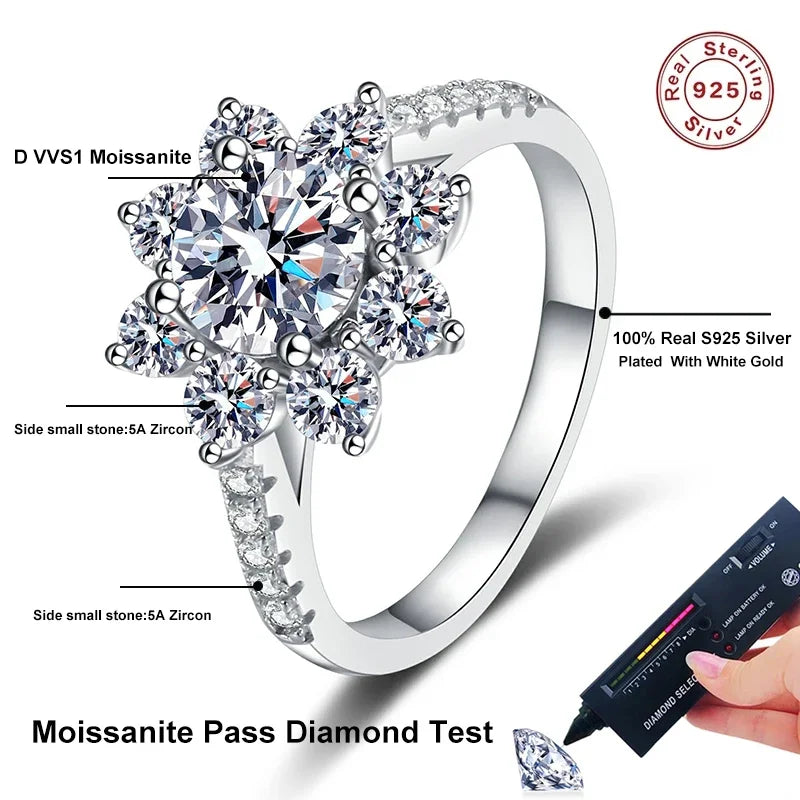 NeeTim 1ct 2ct Moissanit Eternity Ring 925 Sterling Silber mit Goldbeschichtung Hochzeitsblume Labor Diamantringe für Frauen Schmuck
