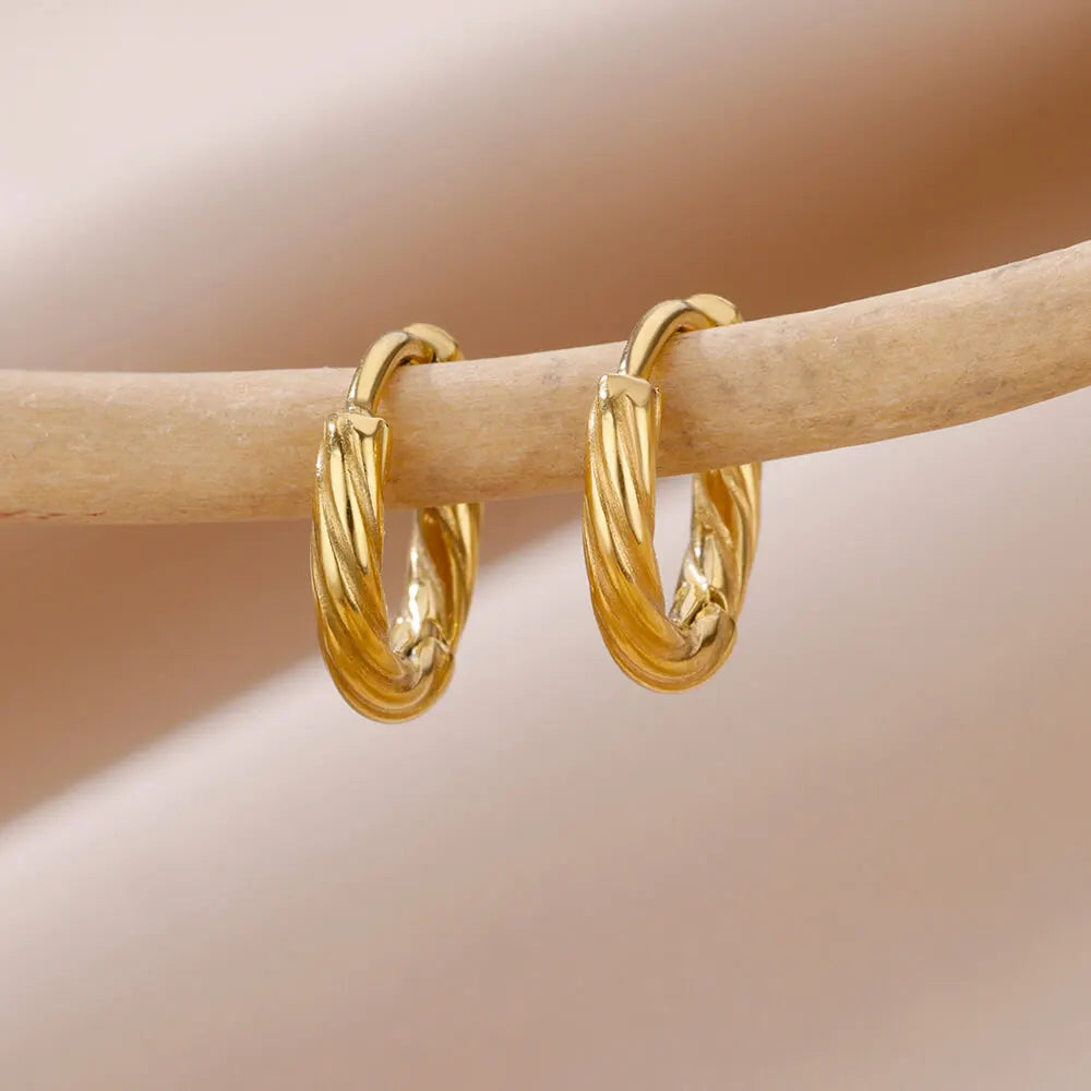 Creolen aus Zirkonia für Damen, Luxuriöse Kristall-Zirkon-Ohrringe in Goldfarben, aus Edelstahl, Schmuck, Hochzeitsfeier-Geschenk