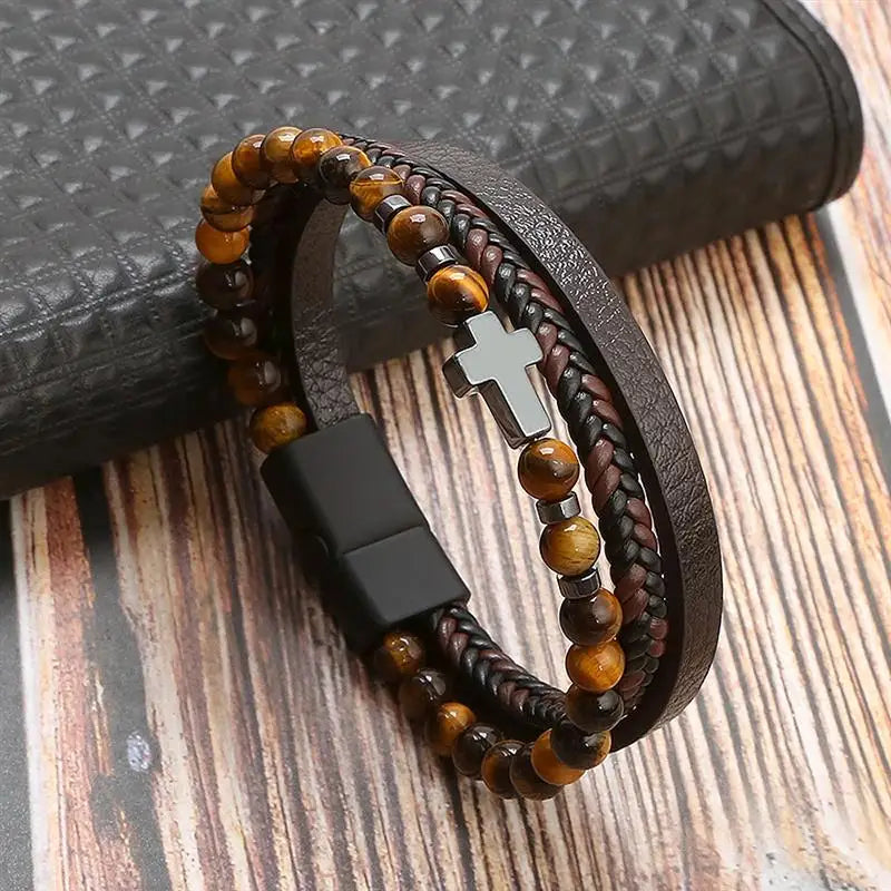 Klassisches Herren Lederarmband Neuer Stil Handgewebt Mehrschichtige Kombination Accessoire Mode Herrenschmuck Großhandel Dropshipping