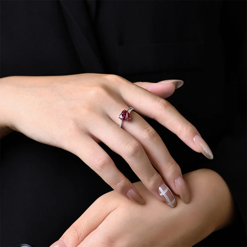 MINTYBOX S925 Sterlingsilber Herz 2.0ct Rubin Ring für Damen Lab Created Spinell Verlobungs-Hochzeitsringe Luxus Feiner Schmuck
