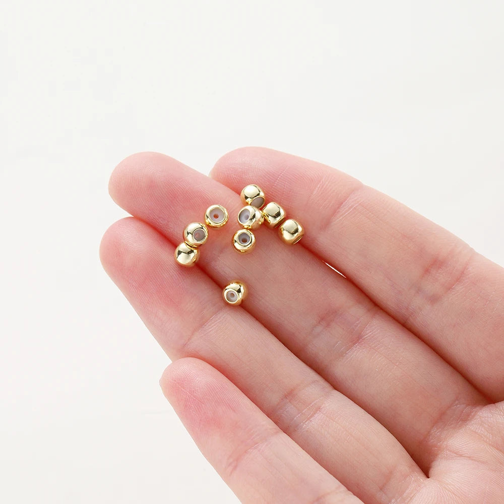 10 unidades/lote de cuentas ajustables chapadas en oro real de 14K 18K con tope de resina, cuentas espaciadoras, cuentas de posicionamiento para la creación de joyas