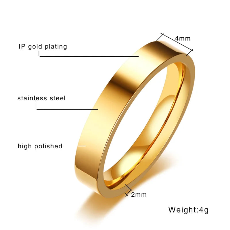 2mm 4mm 6mm 8mm Edelstahl Ehering für Damen Flache Fingerringe Mode Bijoux Femme Verlobungsschmuck