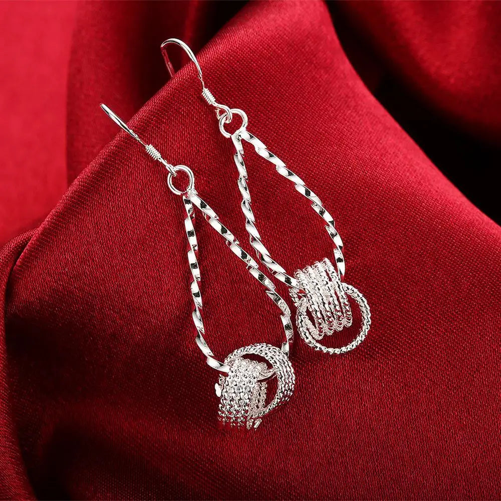 Mode Charms 925 Sterling Silber Netzperlen lange Ohrringe für Damen Hübsche Mode Party Hochzeit Schmuck Weihnachtsgeschenke