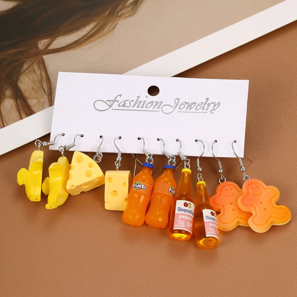 Mode Süße Fruchtgetränk Ohrringe Set für Damen Niedliche Cartoon Lebensmittel Eis Donut Lustige Harz Ohrringe Party Schmuck Geschenk Neu