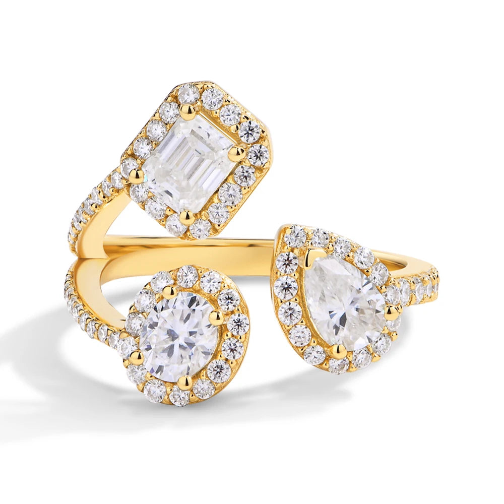 MINTYBOX Anillo de Tres Piedras de Diamante de Laboratorio Plata de Ley 925 Anillos de Moissanita para Mujer Chapado en Oro de 18K Regalo de Compromiso para Fiesta