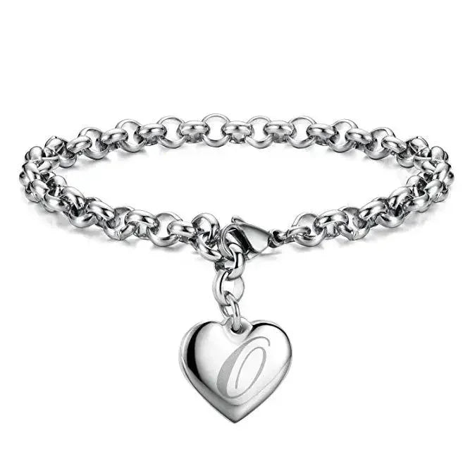 925 Sterling Silber Fein 26 Buchstaben Damen Herren Kette Armband Anhänger Herz Süß Hochzeit Persönlichkeit Schmuck Damen Geschenk Party 20cm