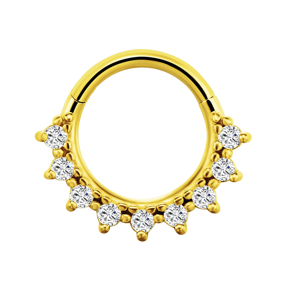 Anillo de nariz con flores, tabique, 100 % acero quirúrgico 316L, circonita, clicker, perforación Daith, cartílago de oreja, aro Helix, flores, gotas de agua