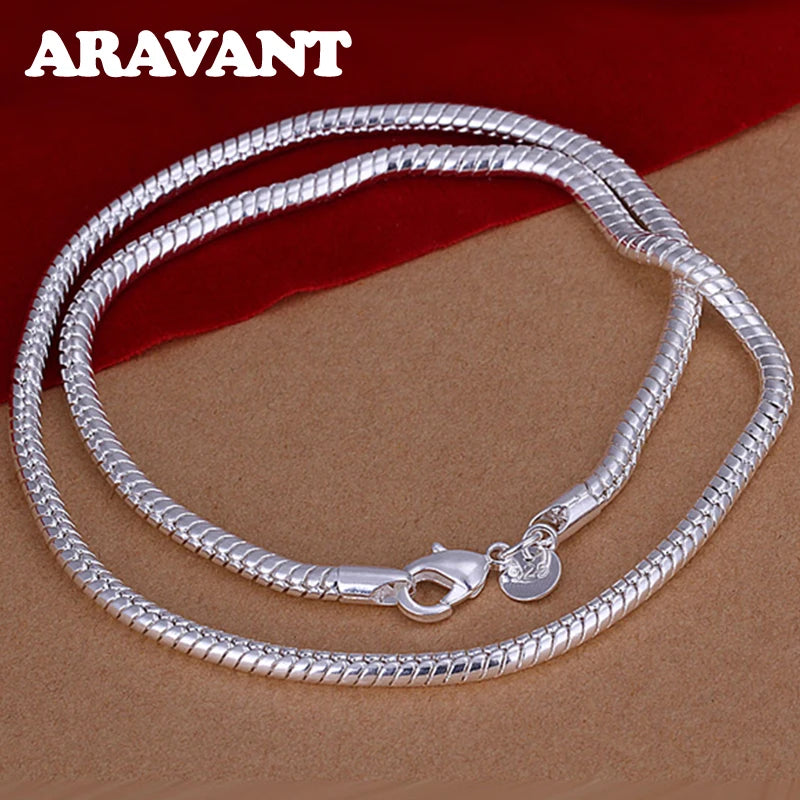 Aravant Plata 925 1MM/2MM/3MM Cadena Serpiente Collar Para Hombres Mujeres Colgante Joyería de Moda