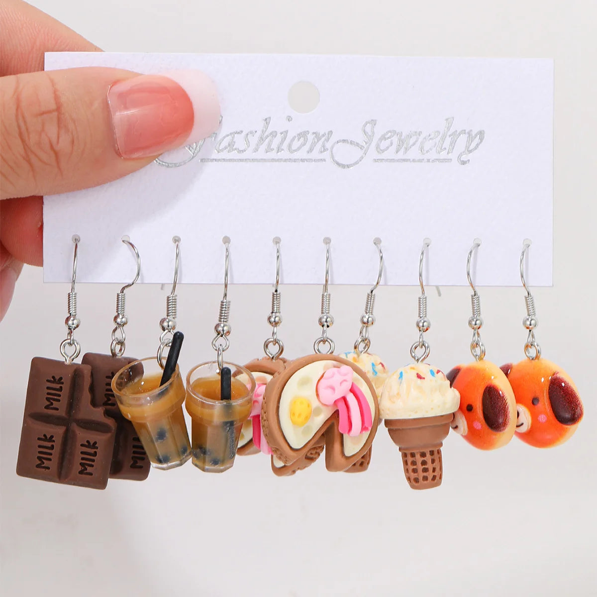 Mode Süße Fruchtgetränk Ohrringe Set für Damen Niedliche Cartoon Lebensmittel Eis Donut Lustige Harz Ohrringe Party Schmuck Geschenk Neu
