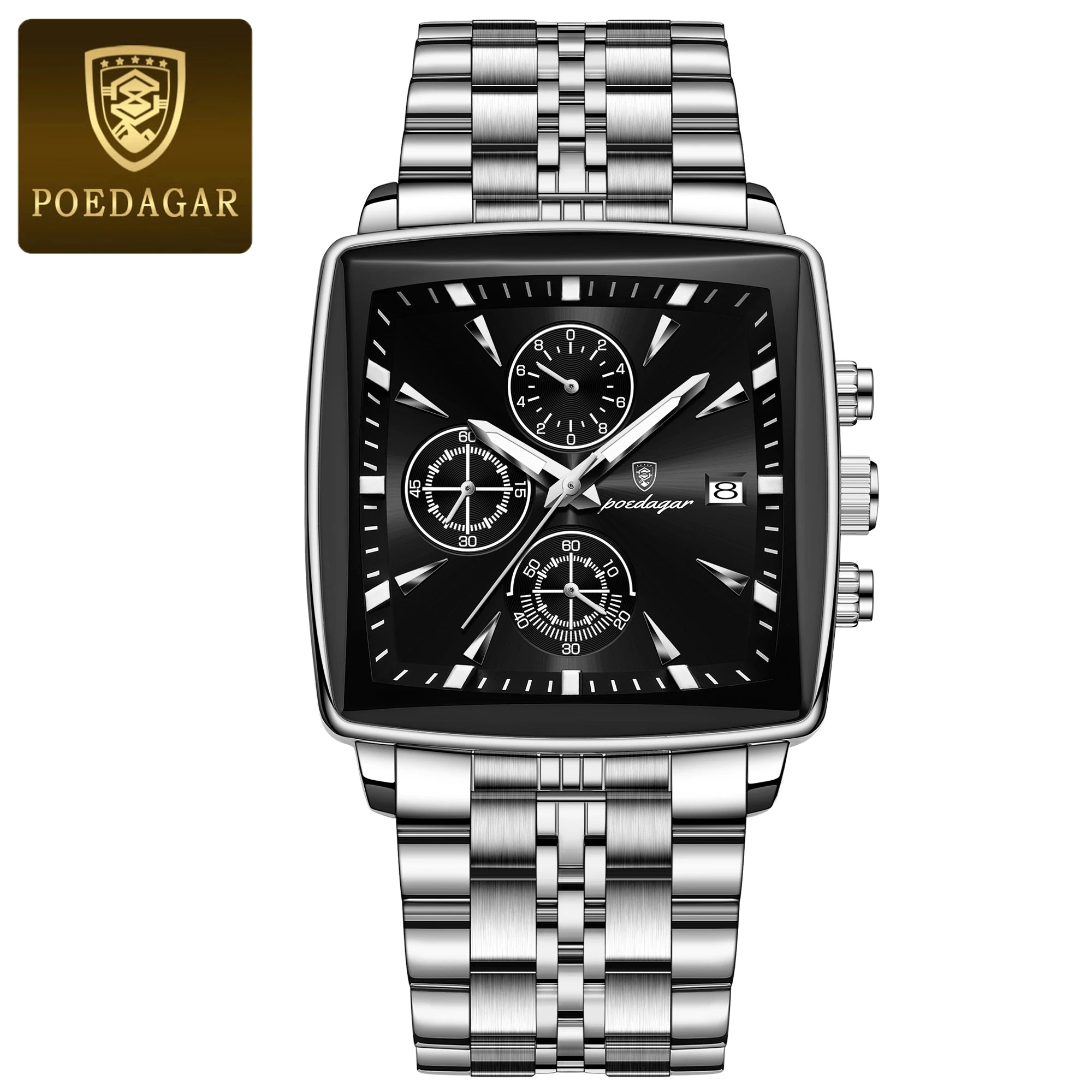 POEDAGAR Reloj de Pulsera para Hombre de Lujo, Impermeable, Luminoso, de Acero Inoxidable, Cronógrafo, Fecha, de Cuarzo, para Negocios