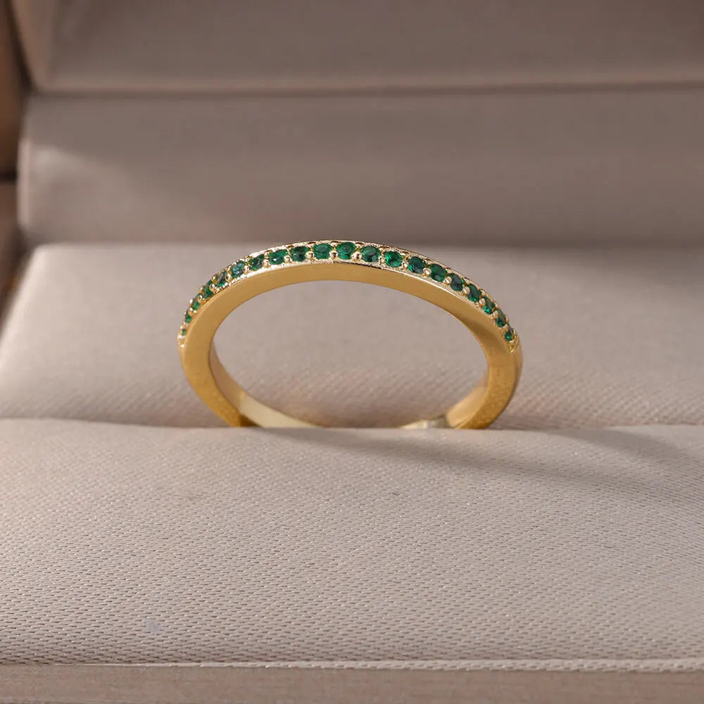Mini Zirkon Grüne Ringe für Frauen Edelstahl Goldfarbe Verstellbarer Fingerring Verlobung Hochzeit Weihnachtsgeschenk Schmuck