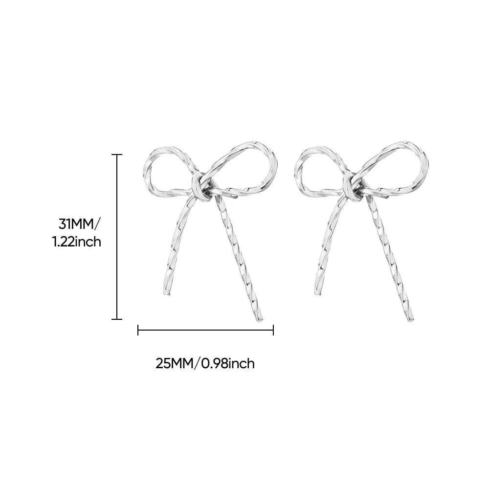 Pendientes de Lazo Vintage de Acero Inoxidable para Mujer, Joyería Elegante, Pendientes de Tuerca de Acero Inoxidable Chapados en Oro, Joyería de Navidad