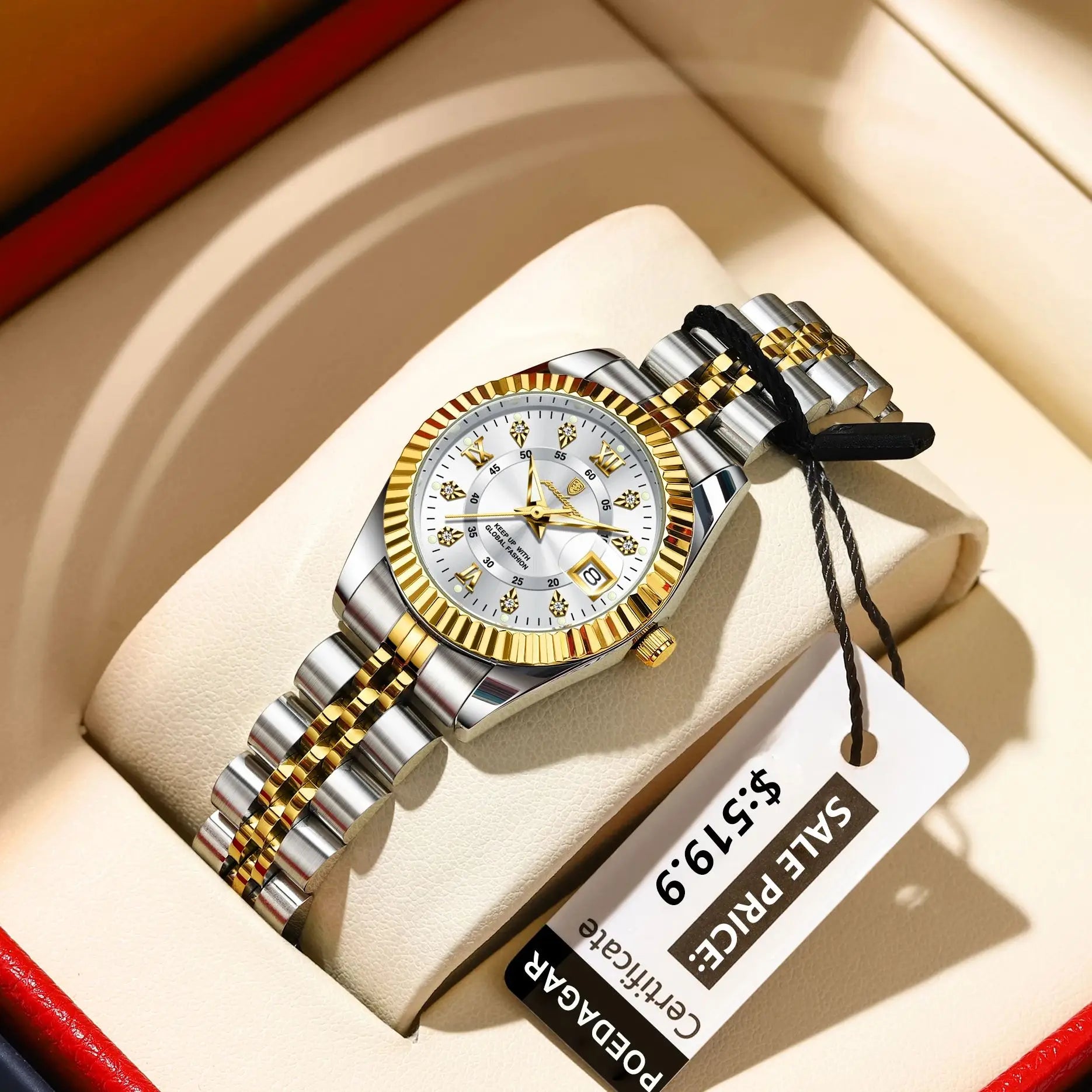POEDAGAR Luxus elegante Damenuhr Wasserdicht Leuchtendes Datum Damenuhr Edelstahl Quarz Damenuhren Mädchen Reloj