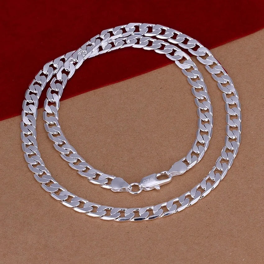 Exquisito collar de plata fina 925, noble, lujoso, encantador, a la moda, de 6 mm, cadena sólida de boda para hombre, joyería para mujer.