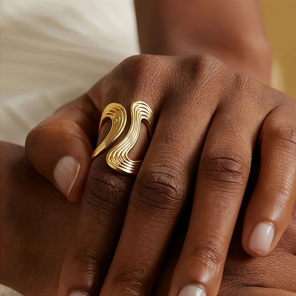 Elegante Edelstahl Big Bloom Blumenringe für Frauen Goldfarbe Sonne Seestern Offener Ring Fingerschmuck Hochzeit Ihr Geschenk Punk