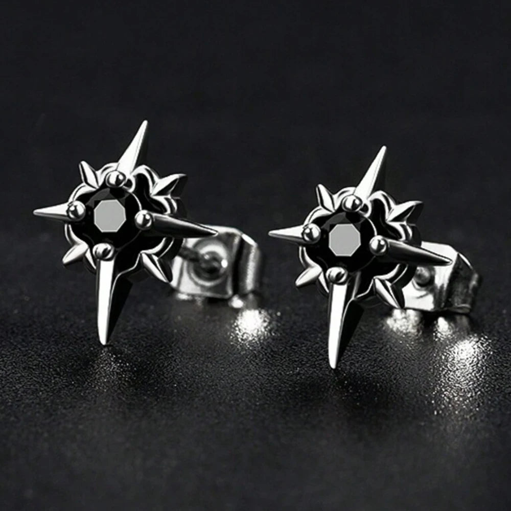 Schwarzer CZ Metall Stern Ohrstecker für Herren Damen Hip Hop Stil Antik Silber Farbe Start Klare Kristall Paar Ohrringe