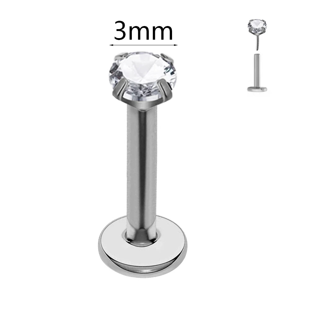 ASTM F136 G23 Titan Kugel Tragus Ohrring Gewindeloses Piercing Herz Zirkonia Stift Daith Conch Push-in Labret Stecker