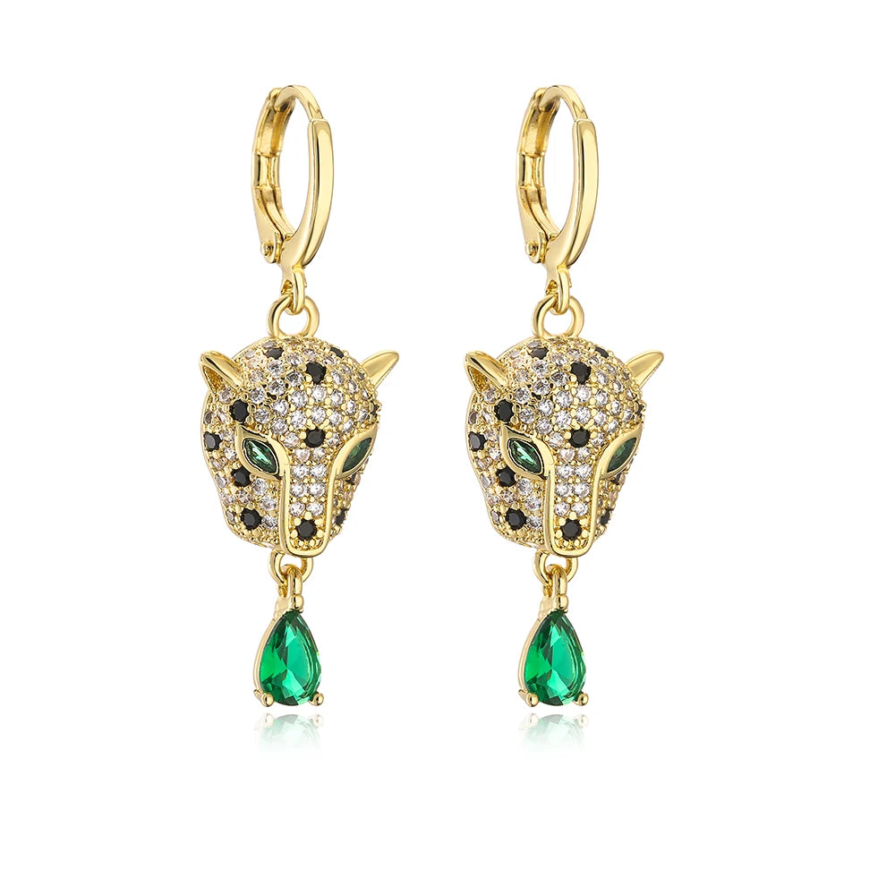 NEWBUY Mode Goldfarbe Tier Ohrhänger für Frauen Einzigartiges Design Leopard Ohrring Statement Damen Party Schmuck