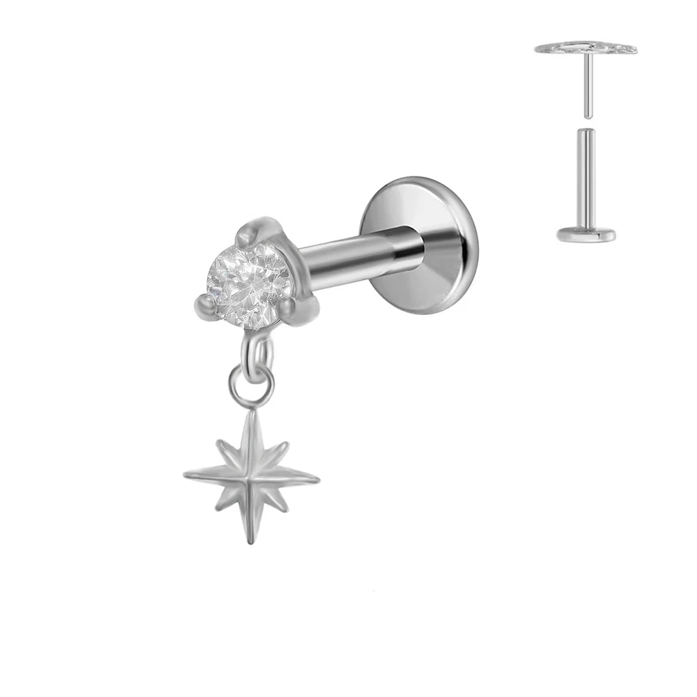 ASTM F136 G23 Titan Blumen Mond Stern Labret Piercing Push In Ohrringe Tragus Threadless Flat Back Piercing Körperschmuck