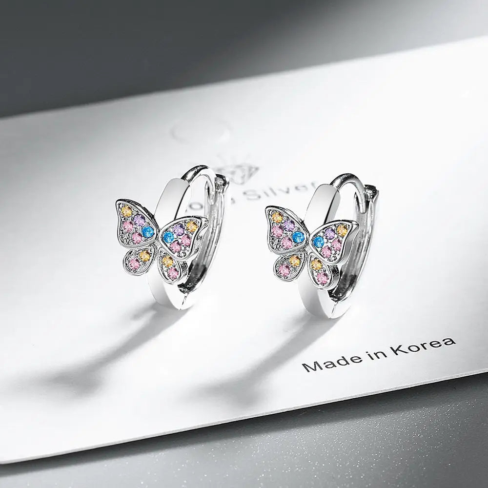 925 Sterling Silber Schmetterling Regenbogen Zirkon Ring Ohrringe Für Frauen Freunde Hochzeit Schmuck Großhandel Verhindern Allergien