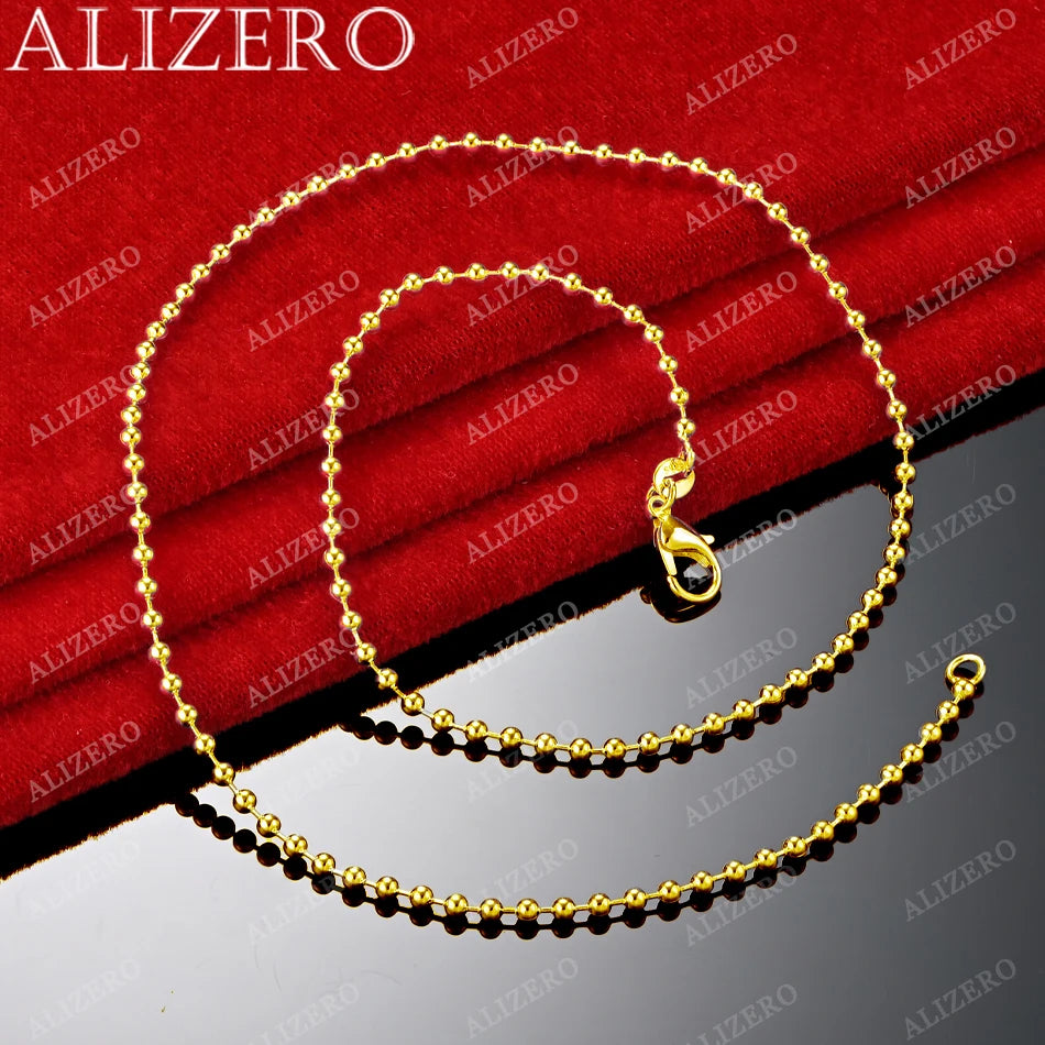 ALIZERO 18K Oro 2mm Cuentas Cadena Básica Collares 16-30 Pulgadas Mujer Hombre Joyería Fina Mayoreo Tendencia Personalidad Collar de Cuentas