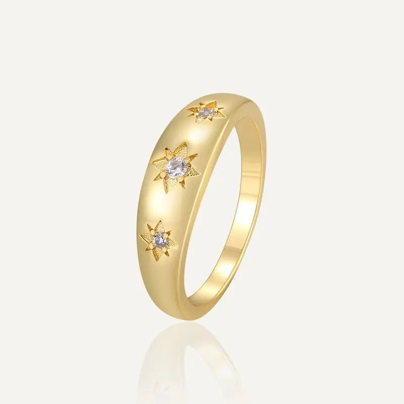 925er Sterlingsilber Stern Chunky Ring für Frauen Vintage Trendy Zirkonia Finger Stapelringe Punk Accessoires Schmuck Geschenk