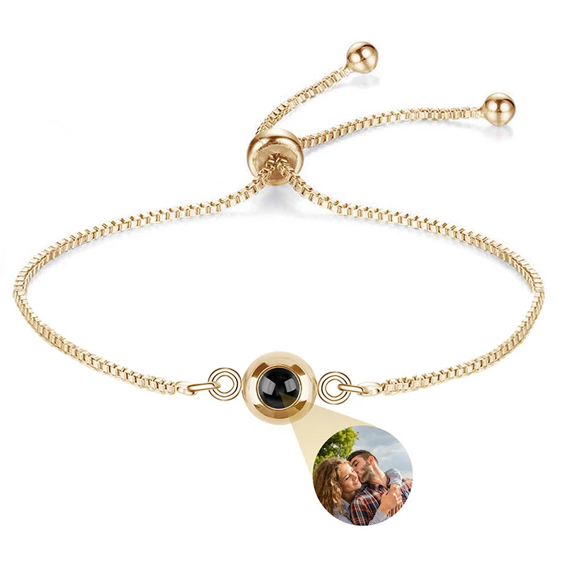 Personalisierte Foto-Armbänder mit Projektion – Armband mit Bild im Inneren, 100 Sprachen „Ich liebe dich“, Edelstahl-Armband