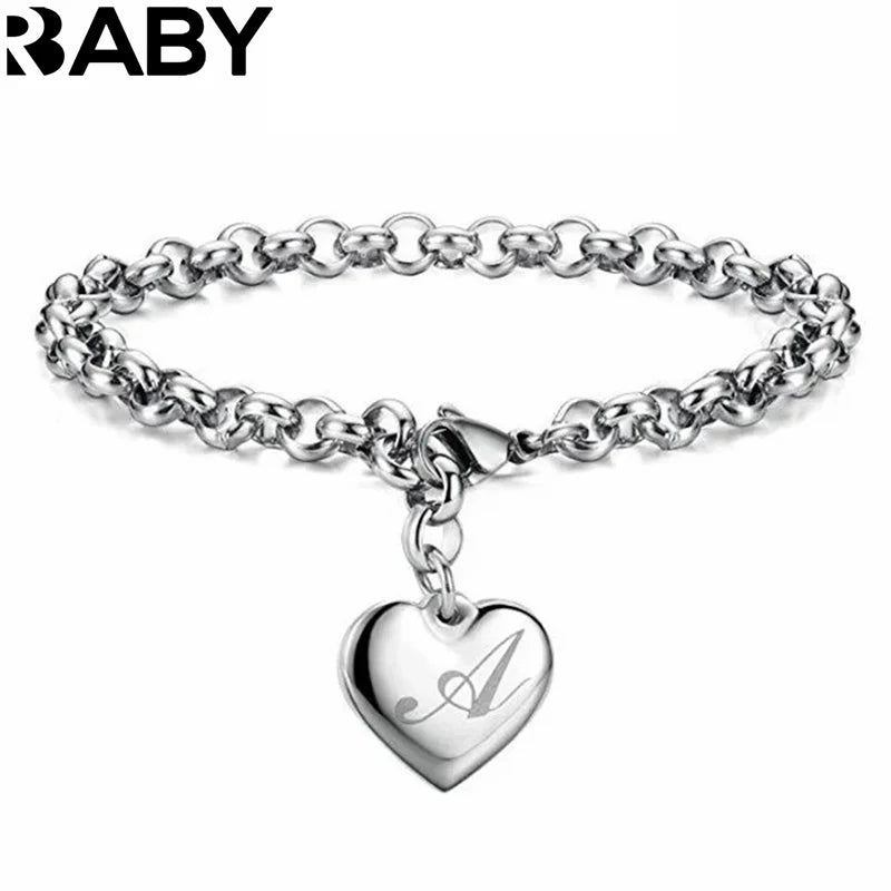925 Sterling Silber Fein 26 Buchstaben Damen Herren Kette Armband Anhänger Herz Süß Hochzeit Persönlichkeit Schmuck Damen Geschenk Party 20cm