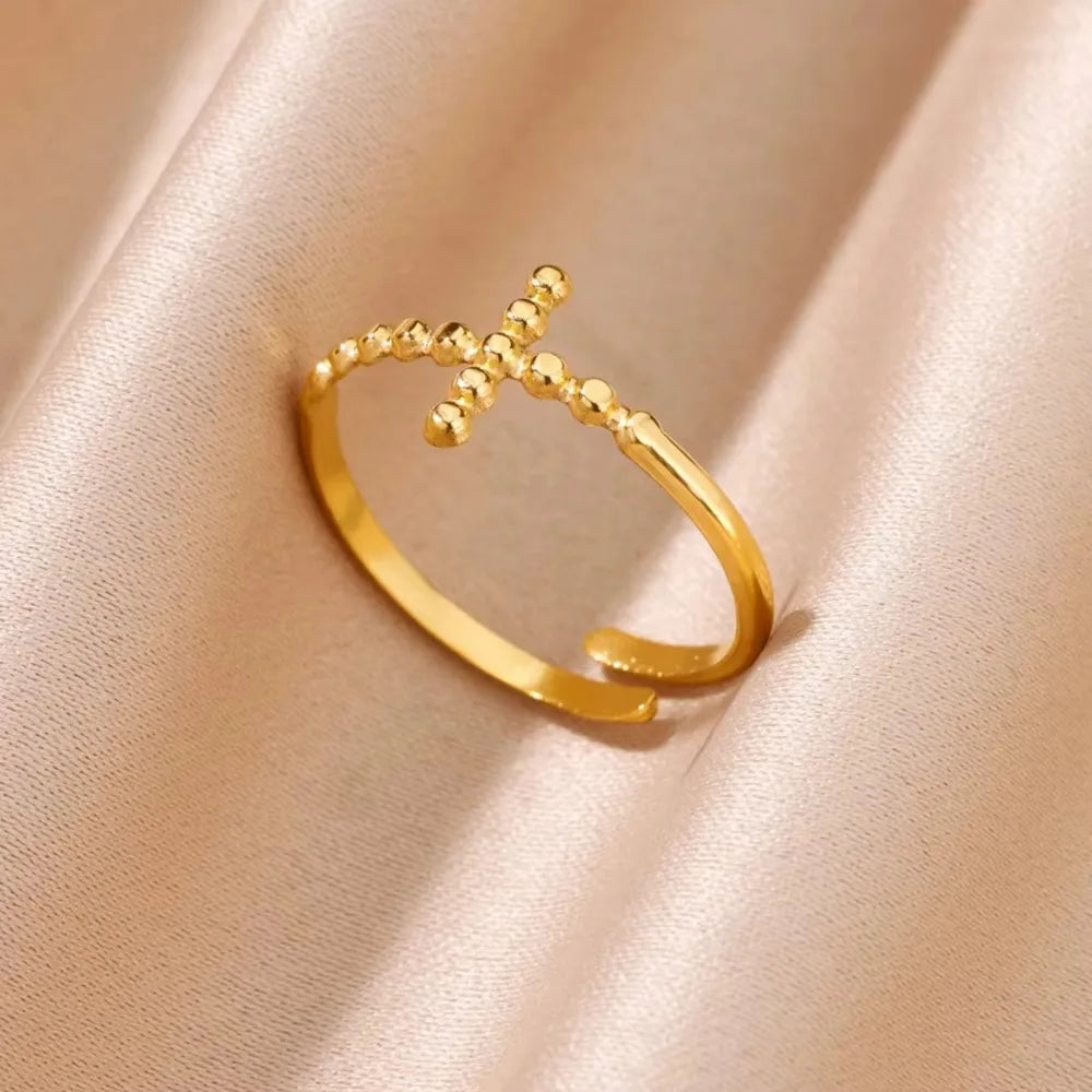Edelstahl Kreuzringe für Frauen Vintage Gold Farbe Öffnung Kreuz Fingerring Party Hochzeit Schmuck Geschenk anillos mujer