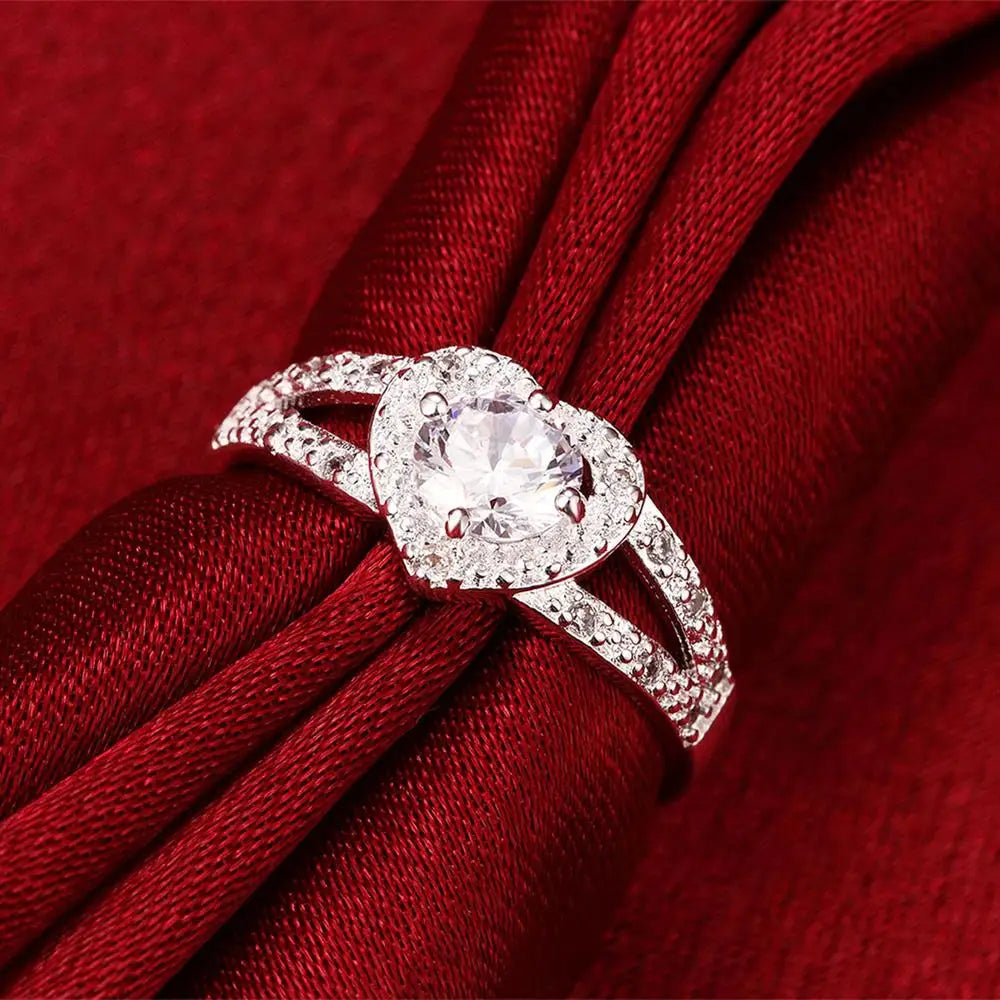 Anillos de Plata de Ley 925 con cristales de corazón, románticos, con diamantes, para mujer, de moda, regalos para fiestas, joyería de lujo para bodas y compromisos