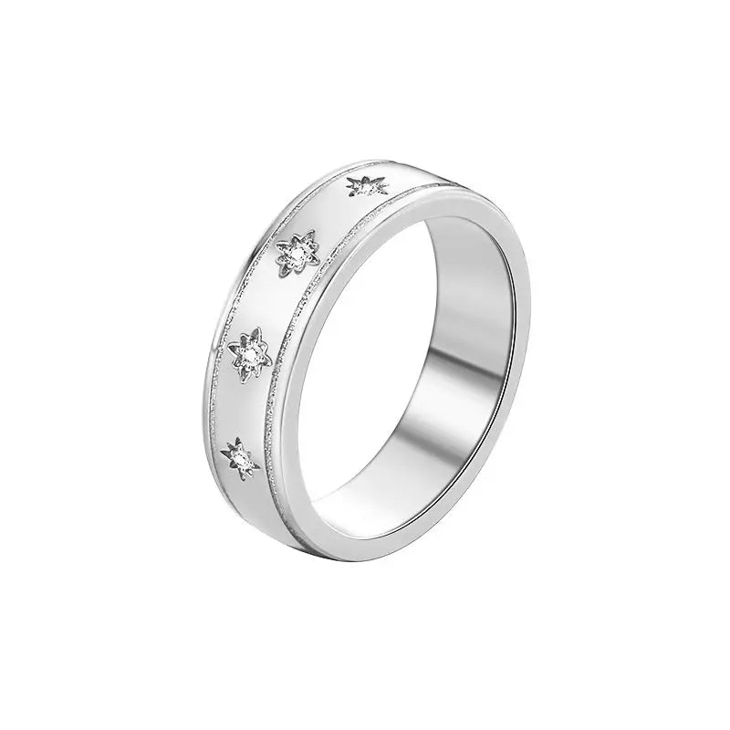 925 Sterling Silber Stern Chunky Ring für Frauen Vintage Trendy Gold Farbe Zirkonia Fingerringe Punk Accessoires Schmuck Geschenk