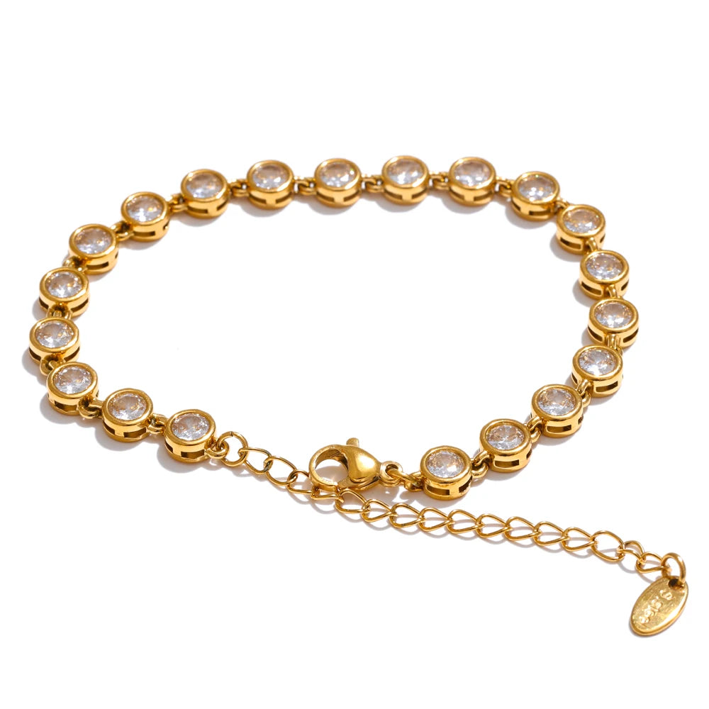 Yhpup Exquisite bunte Zirkonia Luxus Gliederkette Halskette Armband für Damen Edelstahl wasserdichter Schmuck Geschenk