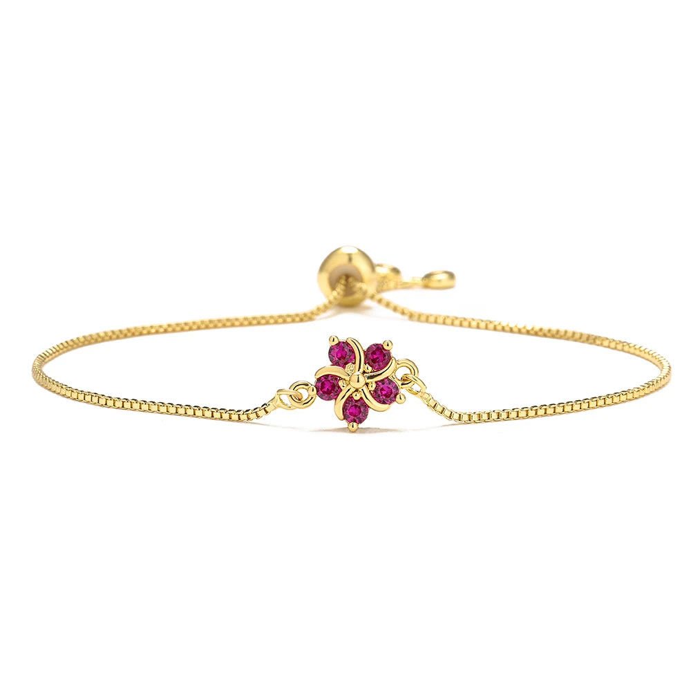 NEWBUY Mode Goldfarbe Bunte CZ Zirkon Blumen Charm Armbänder für Frauen Party Schmuck Accessoires