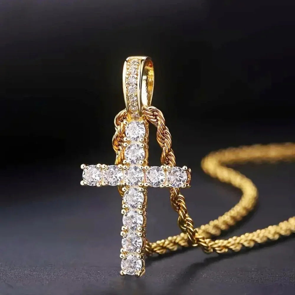 Huitan 60Cm Twisted Chain Long Necklace for Women/Men Fashion Luxury Cubic Zirconia Cross Pendant Necklace Gift Love Accessories