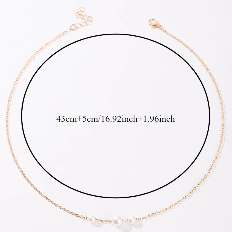 1Pcs Women's Gold Imitation Pearl Necklace Simple Luxurious Exquisite Gold Collarbone Chain Niche Style Daily Accessories