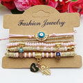 6Pcs Fatima Hand Böses Auge Armband Set für Frauen Herz Charm Perlen Seilkette Armreif Weiblicher Böhmischer Handgemachter Schmuck