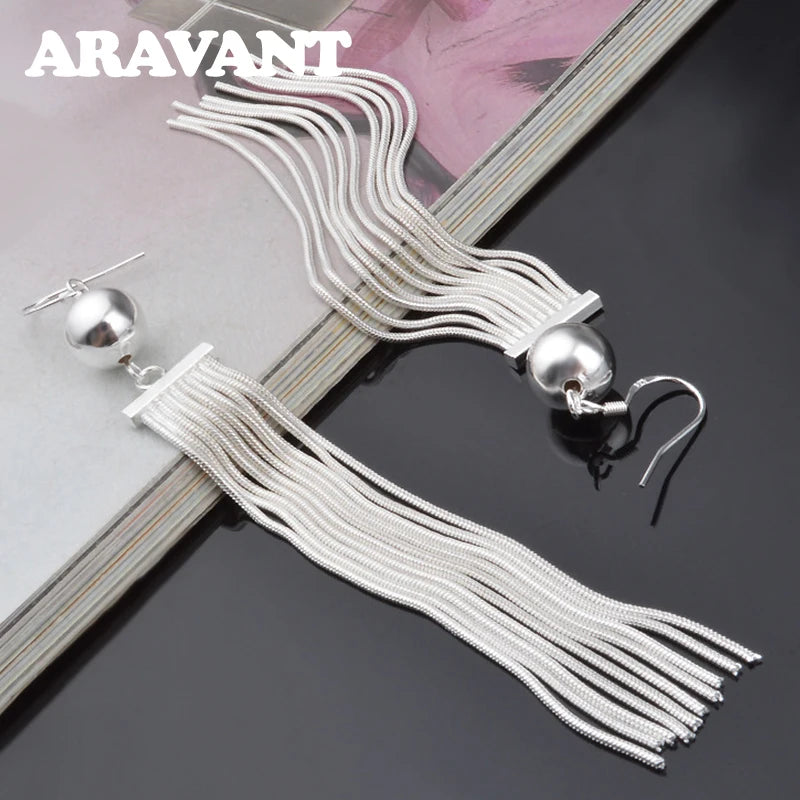 Aravant 925 Sterling Silber Perlen Langer Tropfen Ohrring Für Frauen Mode Hochzeit Schmuck