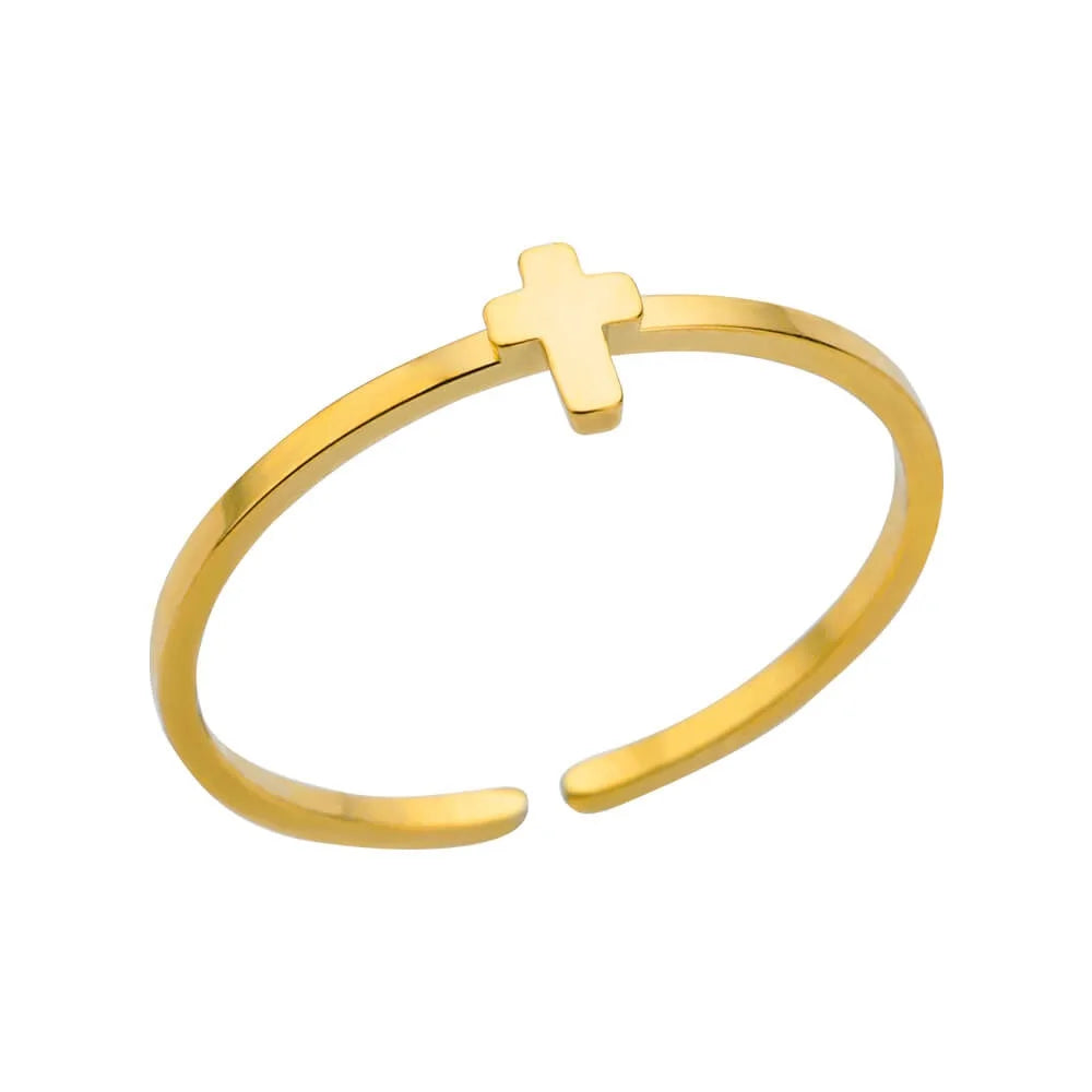 Zirkon-Doppelkreuzringe für Damen, Edelstahl, goldfarben, glänzender Öffnungsring, neues luxuriöses Mode-Hochzeits-Schmuckgeschenk, Bague