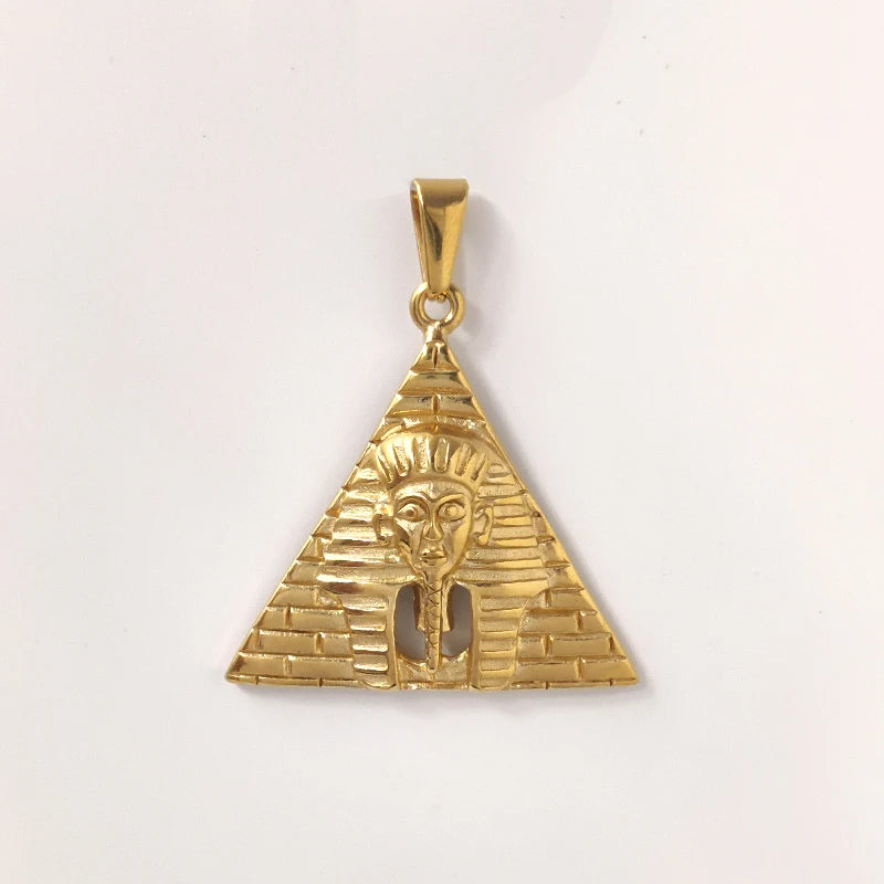 Joyería de moda, chapado en oro PVD, dije de pirámide egipcia, colgante de faraón de Egipto de acero inoxidable para collar de mujer y hombre